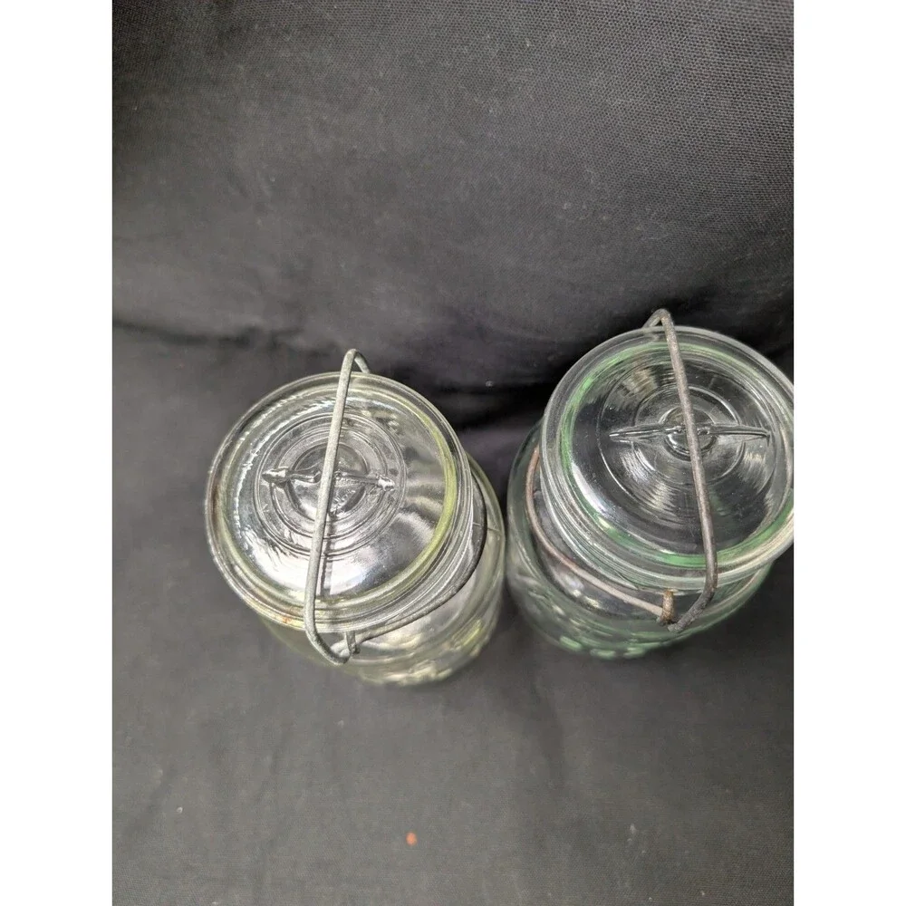 Atlas E-Z Seal Quart Canning Jars Wire Bail Glass Lids Vintage Lot of 2